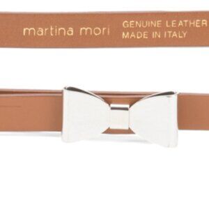 NWT MARTINA MORI Made in Italy Leather Brown Silver Ribbon 0.5in W Belt